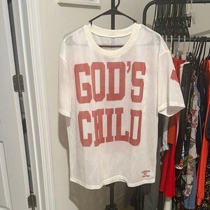 Men’s White Mesh Graphic Tee with Dusty Rose Print - GOD'S CHILD